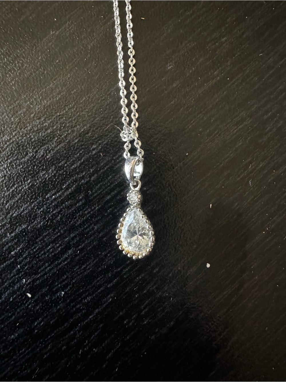 Silver Teardrop Crystal Pendant Necklace - White